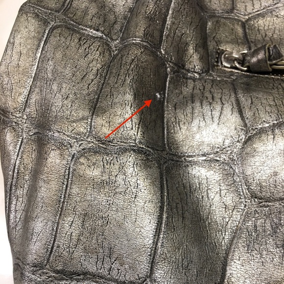 Pewter Kate Landry Leather Croc Shoulder Bag Purse - Picture 8 of 8